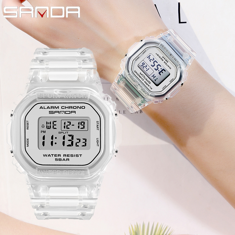 Rubber Strap Diver - Sanda White Fashion Sport Horloge Lover